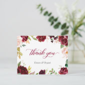 Elegant Burgundy Blush Floral Wedding Vielen Dank Postkarte (Stehend Vorderseite)