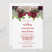 Elegant Burgundy Blush Floral White Wedding Einladung (Vorne/Hinten)