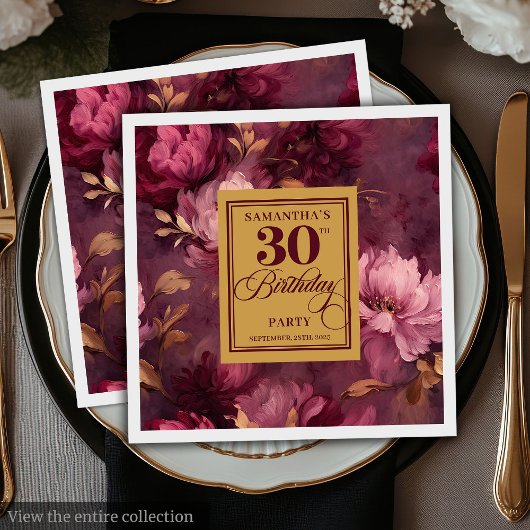 Elegant Burgundy Blush Gold Boho 30. Geburtstag Serviette