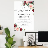Elegant Burgundy Blush Hochzeit Unplugged Zeremoni Poster (Heimbüro)