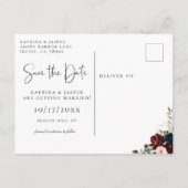 Elegant Burgundy Blush Navy Floral Save the Date Ankündigungspostkarte (Rückseite)