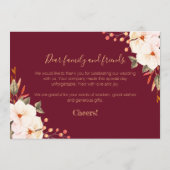 Elegant Burgundy Blush Orange Floral Dankeskarte (Rückseite)
