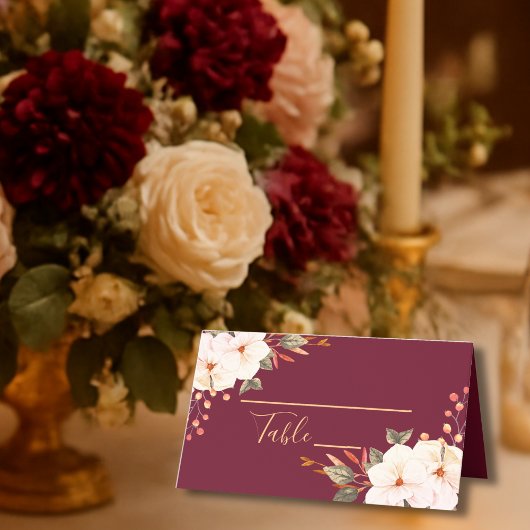 Elegant Burgundy Blush Orange Floral Platzkarte