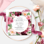 Elegant Burgundy Blush Pink Floral Quinceanera Einladung