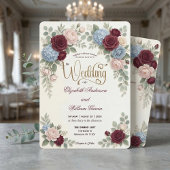 Elegant Burgundy Blush Pink Modern QR Code Wedding Einladung