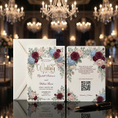 Elegant Burgundy Blush Pink Modern QR Code Wedding Einladung