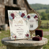 Elegant Burgundy Blush Pink Modern QR Code Wedding Einladung