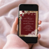 Elegant Burgundy Blush Wood Lace Script Wedding Einladung