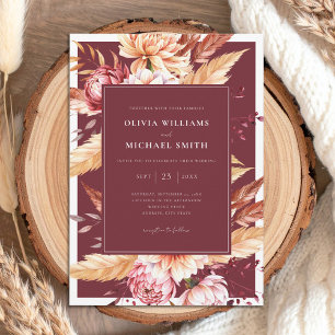 Elegant Burgundy Boho Chic Floral Wedding Einladung