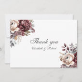 Elegant Burgundy Boho Floral Wedding Dankeskarte (Vorderseite)