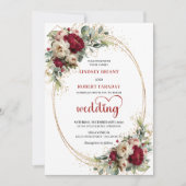 Elegant Burgundy Boho Floral Wedding Invitation Einladung (Vorderseite)
