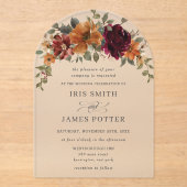 Elegant Burgundy Burnt Orange Rust Floral Wedding Acryleinladungen (Vorderseite)
