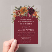 Elegant Burgundy Burnt Orange Rust Floral Wedding Acryleinladungen (Insitu (Handheld))