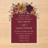 Elegant Burgundy Burnt Orange Rust Floral Wedding Acryleinladungen (Vorderseite)