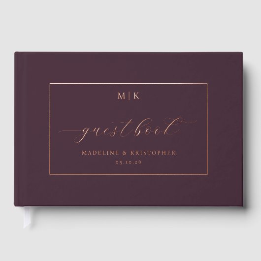Elegant Burgundy Calligraphy Gästebuch (Vorderseite)
