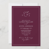 Elegant Burgundy Calligraphy Monogram Wedding Einladung (Vorderseite)