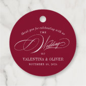 Elegant Burgundy Calligraphy Wedding Geschenkanhänger (Rückseite)