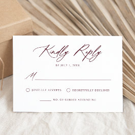 Elegant Burgundy Calligraphy Wedding RSVP Karte