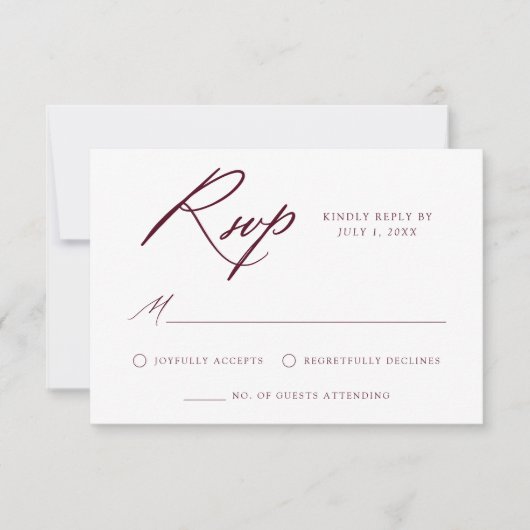 Elegant Burgundy Calligraphy Wedding RSVP Karte (Vorderseite)
