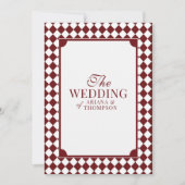 Elegant Burgundy Checkered Old Money Wedding Einladung (Vorderseite)
