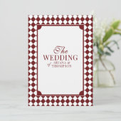 Elegant Burgundy Checkered Old Money Wedding Einladung (Stehend Vorderseite)
