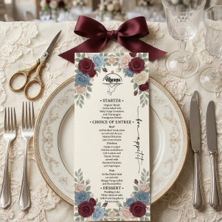 Elegant Burgundy Chic Wedding Menu Menükarte