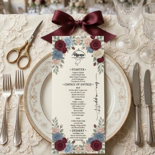 Elegant Burgundy Chic Wedding Menu Menükarte