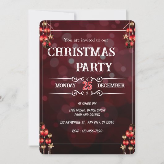 Elegant Burgundy Christmas Party Invitation Card Einladung (Vorderseite)