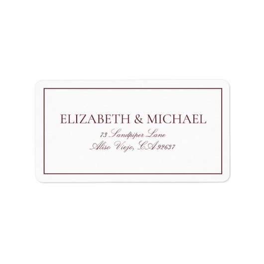 Elegant Burgundy Classic Script Adressaufkleber (Vorne)