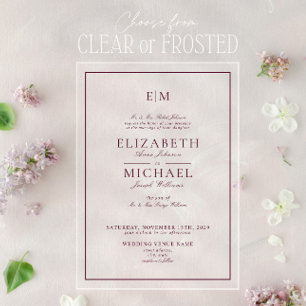 Elegant Burgundy Classic Script Monogram Wedding Acryleinladungen