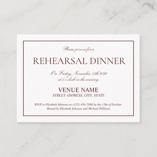 Elegant Burgundy Classic Script-Probe Begleitkarte (Vorderseite)