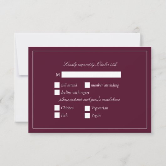 Elegant Burgundy Classic Script-UAWG RSVP Karte (Rückseite)