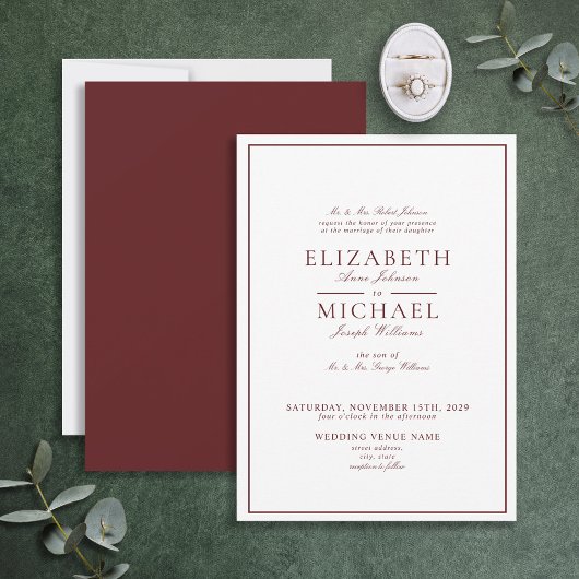 Elegant Burgundy Classic Script Wedding Einladung