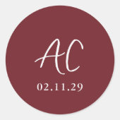 Elegant Burgundy Clean Wedding Runder Aufkleber (Vorderseite)