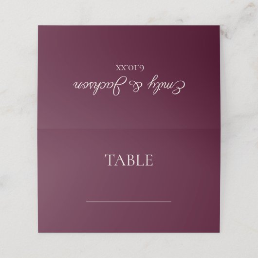 Elegant Burgundy Cream Wedding Platzkarte (Außenseite Aufgefaltet)