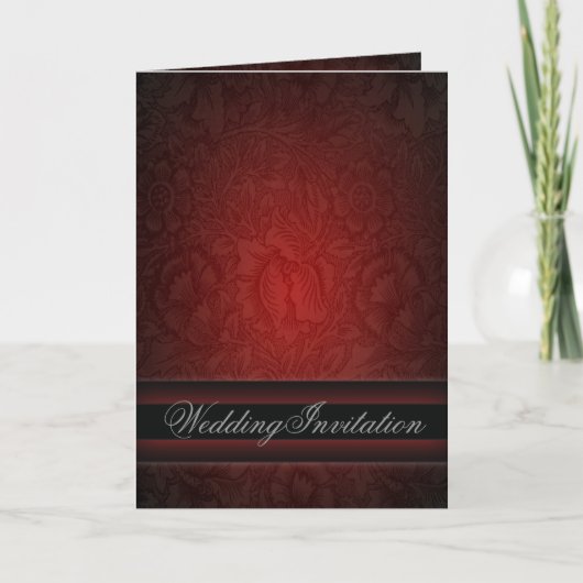 Elegant burgundy damask vintage Wedding Einladung (Vorderseite)