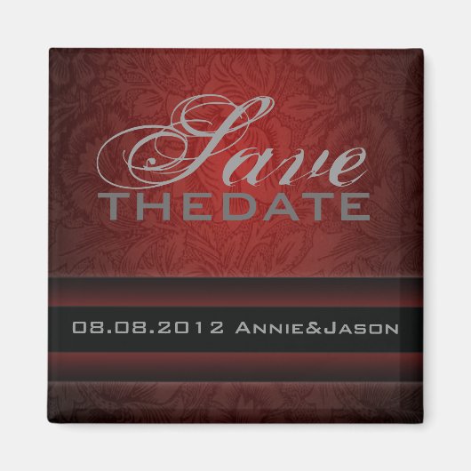 Elegant burgundy damask vintage Wedding Magnet (Vorne)