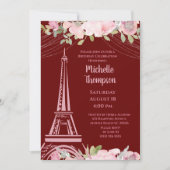 Elegant Burgundy Eiffel Tower Paris Geburtstag Einladung (Vorderseite)