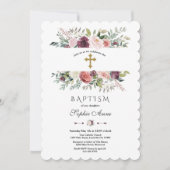 Elegant Burgundy Elfenbeinküste Gold Taufe Einladung (Vorderseite)