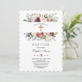 Elegant Burgundy Elfenbeinküste Gold Taufe Einladung (Stehend Vorderseite)