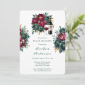 Elegant Burgundy Emerald Peony Brunch und Bubbly Einladung (Stehend Vorderseite)