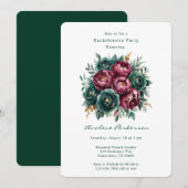 Elegant Burgundy Emerald Peony Junggeselinnen-Absc Einladung (Vorne/Hinten)