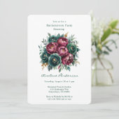Elegant Burgundy Emerald Peony Junggeselinnen-Absc Einladung (Stehend Vorderseite)
