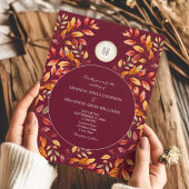 Elegant Burgundy Fall Leaves Wedding Einladung