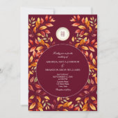 Elegant Burgundy Fall Leaves Wedding Einladung (Vorderseite)