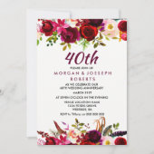 Elegant Burgundy Floral 40. Hochzeitstag Einladung (Vorderseite)