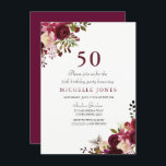 Elegant Burgundy Floral 50. Geburtstag Einladung<br><div class="desc">Elegante Burgundy Floral 50. Geburtstag Einladung Matching Sammlung in Niche und Nest Store.</div>