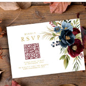 Elegant Burgundy Floral Bloom QR Code Hochzeit RSV RSVP Karte
