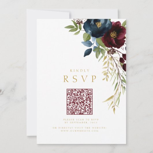 Elegant Burgundy Floral Blooms wedding QR RSVP Einladung (Rückseite)