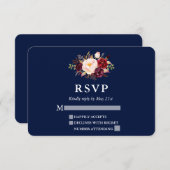 Elegant Burgundy Floral Blue Wedding RSVP (Vorne/Hinten)